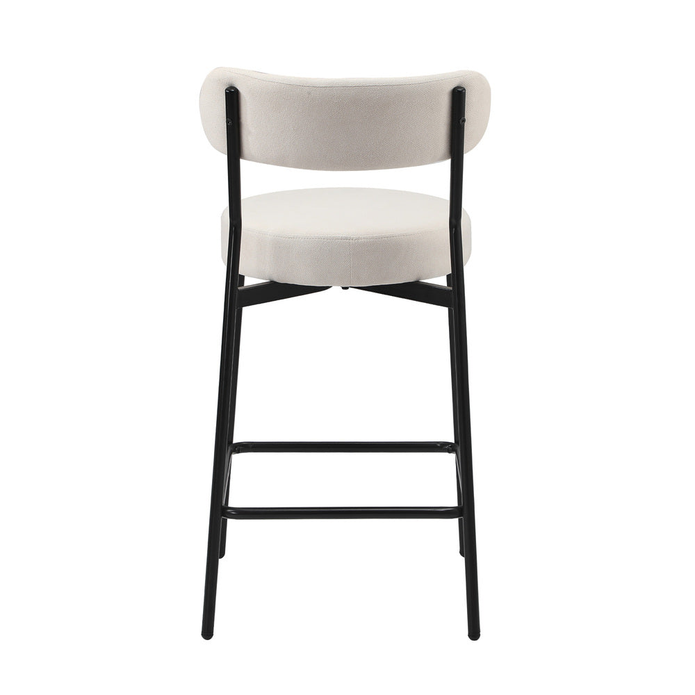 2x Bar Stools Polyester Linen Fabric Beige