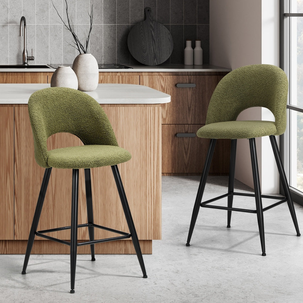 2x Bar Stools Kitchen Counter Stool Boucle Green HORN