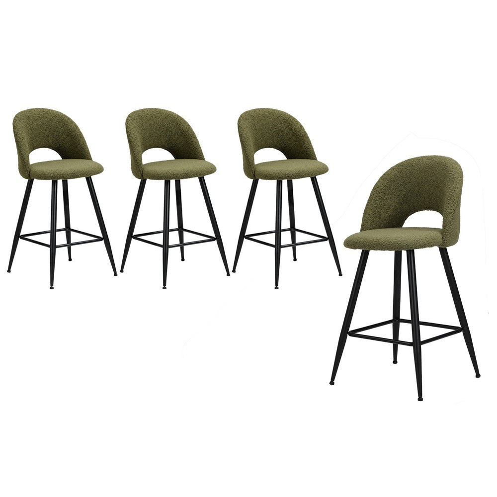 4x Bar Stools Kitchen Counter Stool Boucle Green HORN