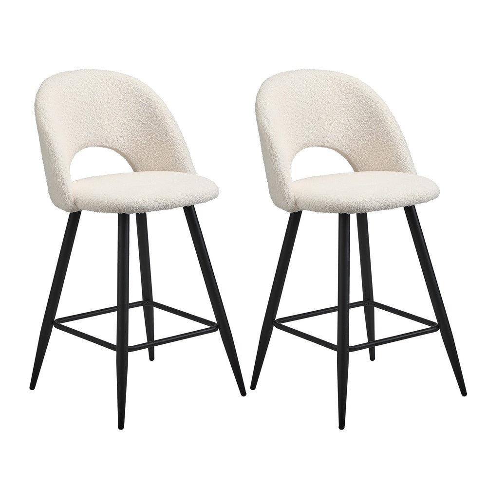 2x Bar Stools Kitchen Counter Stool Boucle White HORN