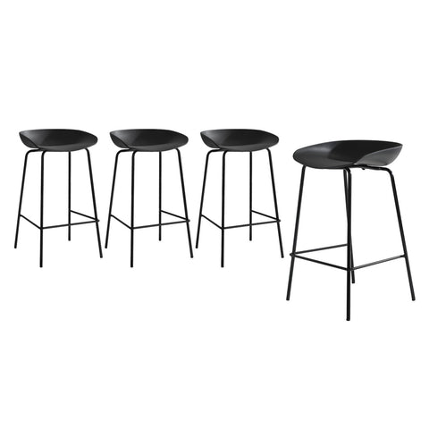 Set of 4 Kitchen Bar Stools Metal Black