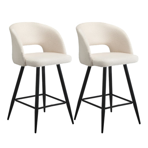 2x Bar Stools Kitchen Dining Chair Boucle White SURA