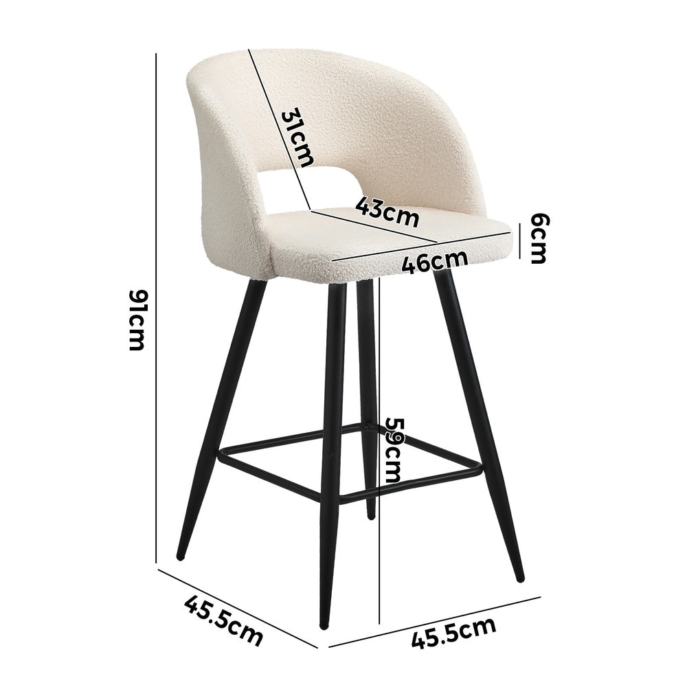 4x Bar Stools Kitchen Dining Chair Boucle White SURA