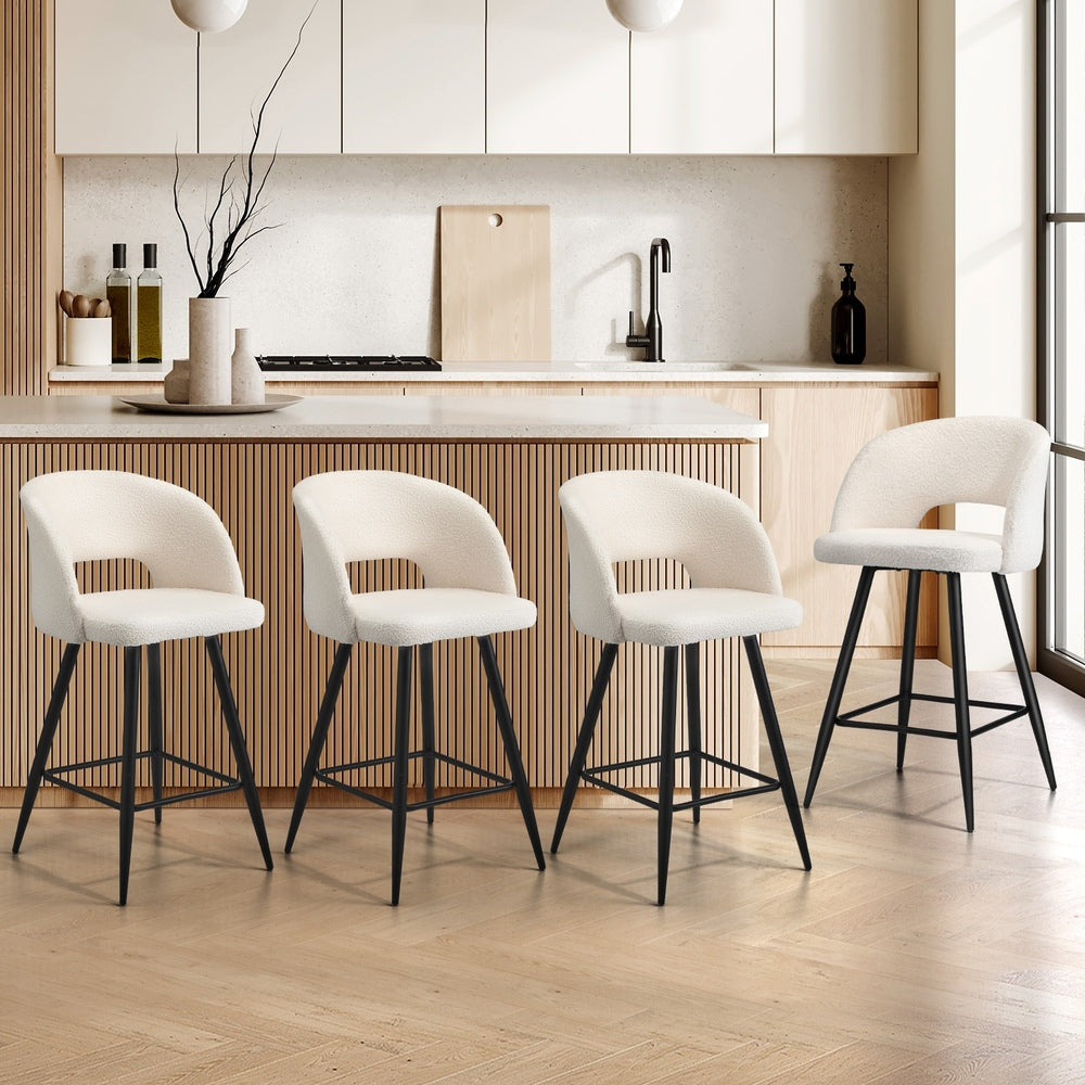 4x Bar Stools Kitchen Dining Chair Boucle White SURA