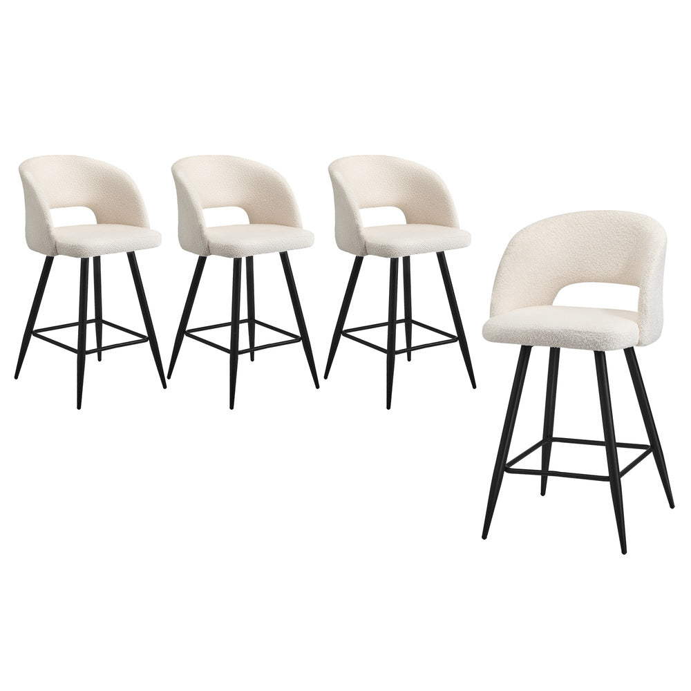 4x Bar Stools Kitchen Dining Chair Boucle White SURA