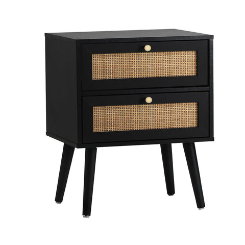Bedside Table 2 Drawers Storage Cabinet Rattan