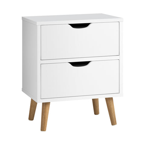 Elegant White Nightstand: 2-Drawer Wooden Side Table