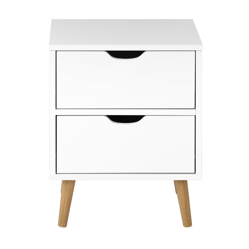 Elegant White Nightstand: 2-Drawer Wooden Side Table