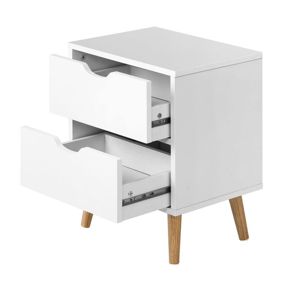 Elegant White Nightstand: 2-Drawer Wooden Side Table