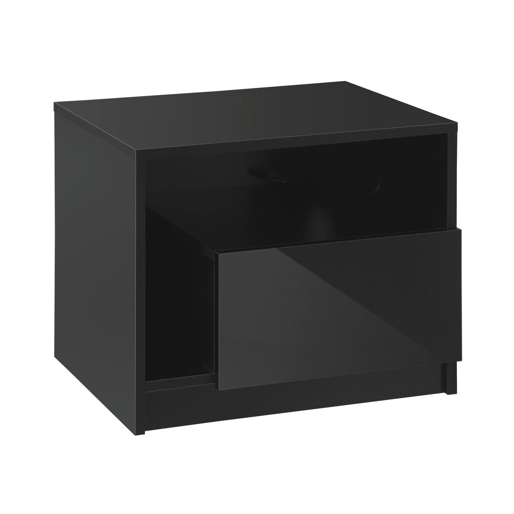 Bedside Tables RGB LED Side Table Drawers High Gloss Nightstand