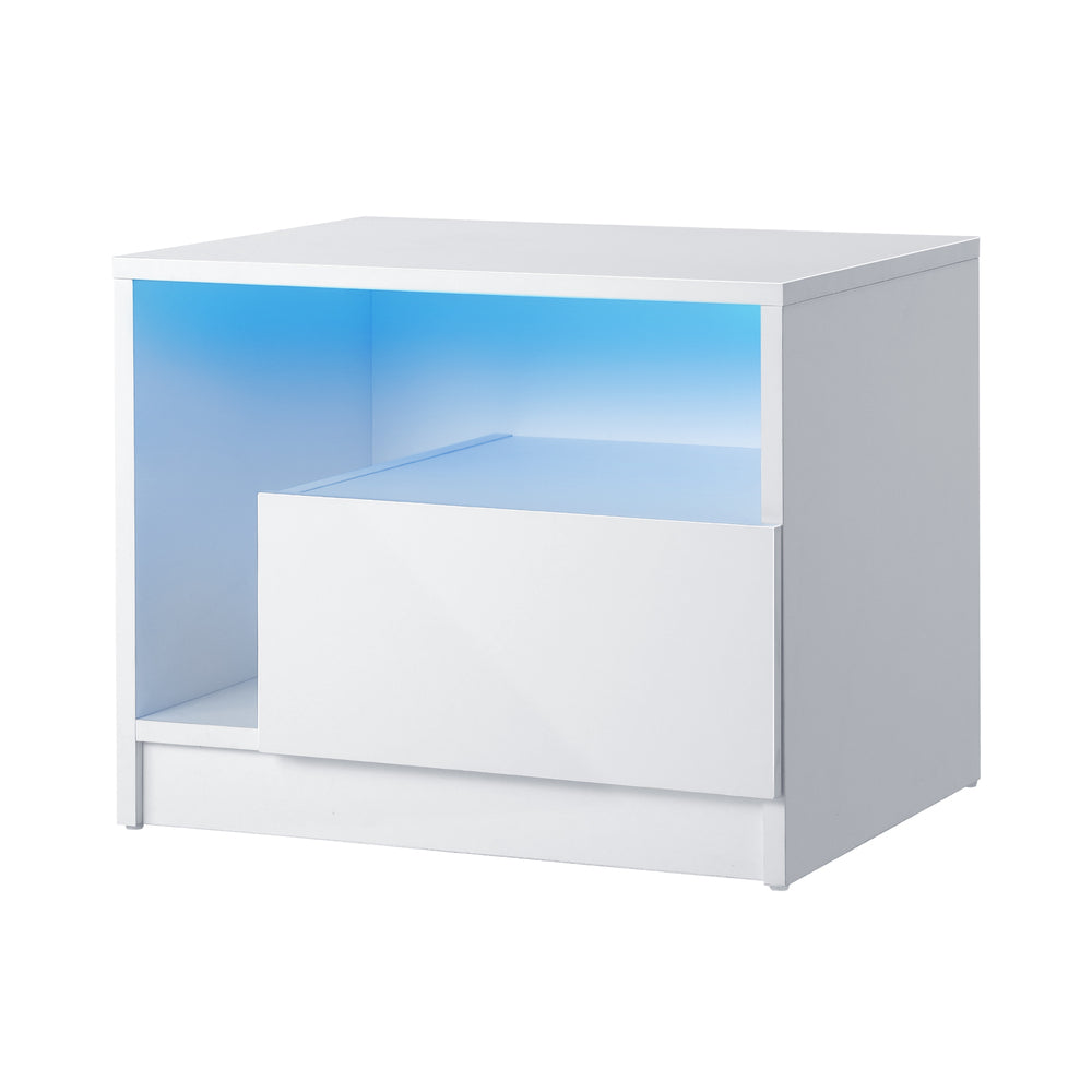 Bedside Tables RGB LED Side Table Drawers High Gloss Nightstand