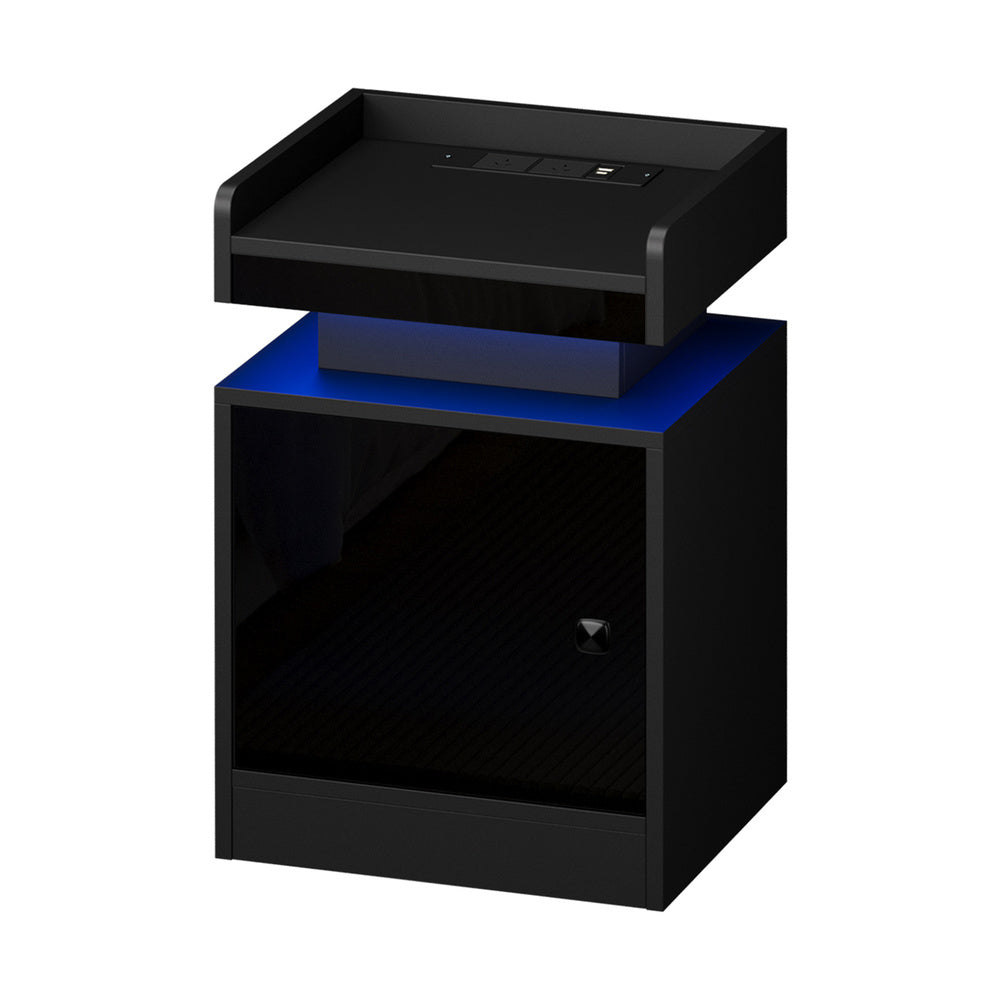 LED Bedside Table USB Charging Station Black