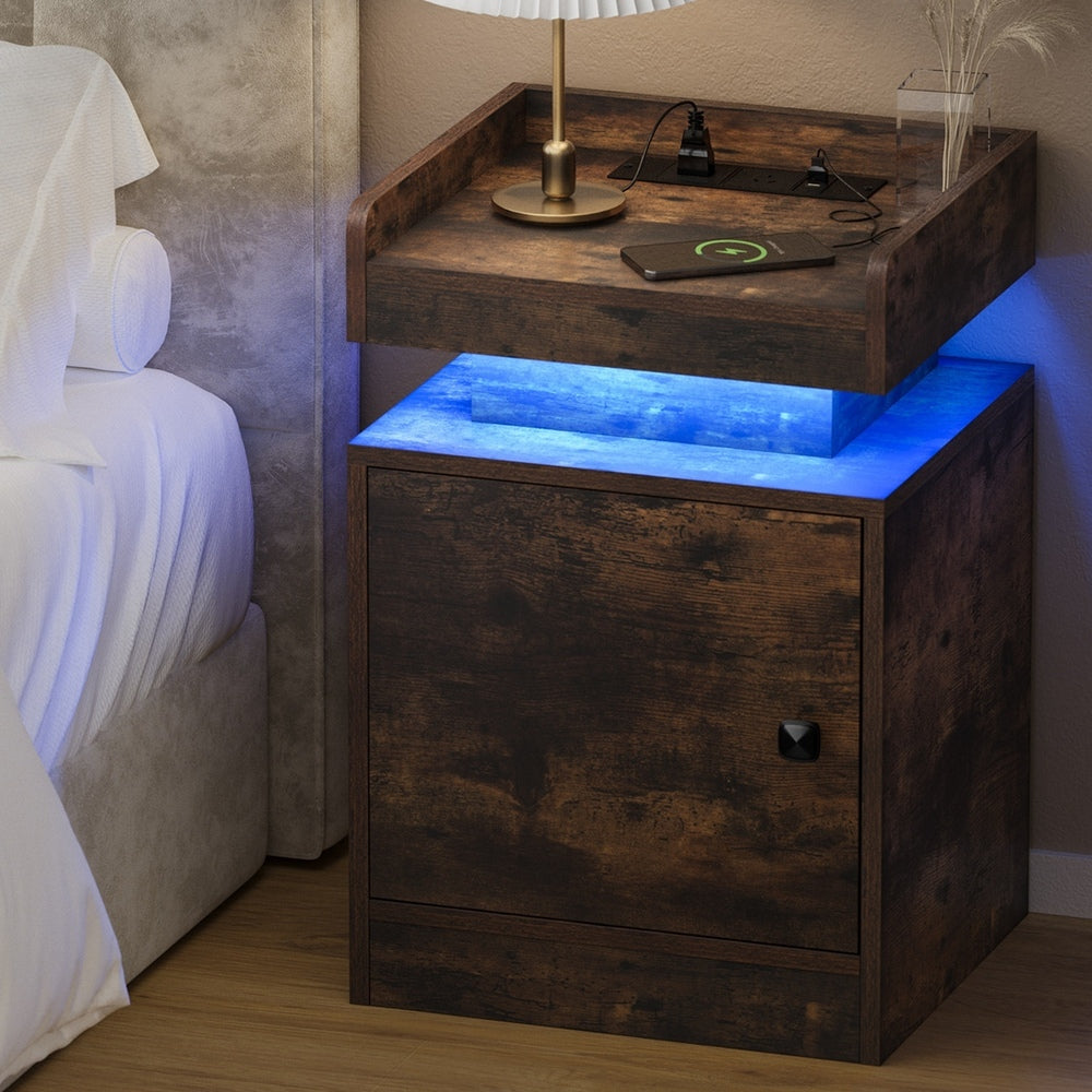 LED Bedside Table USB Charging Station Black