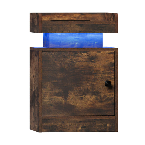 LED Bedside Table USB Charging Station Brown