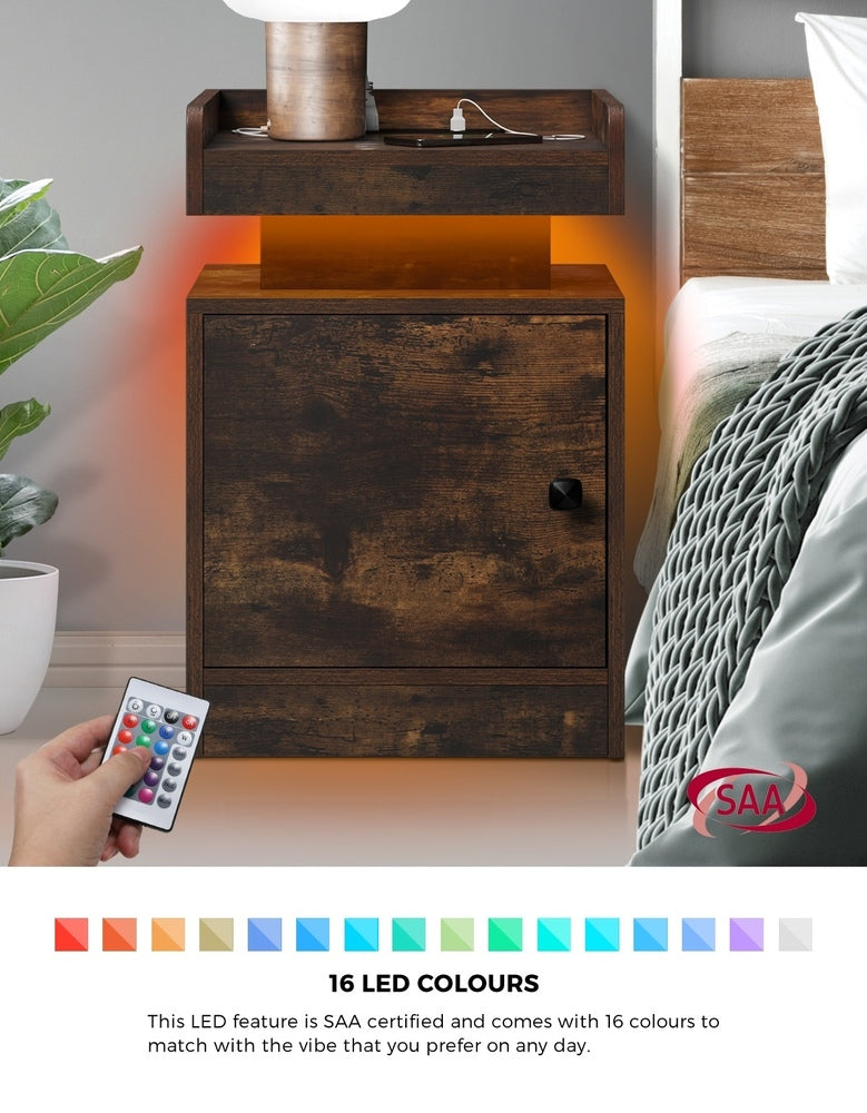 LED Bedside Table USB Charging Station White