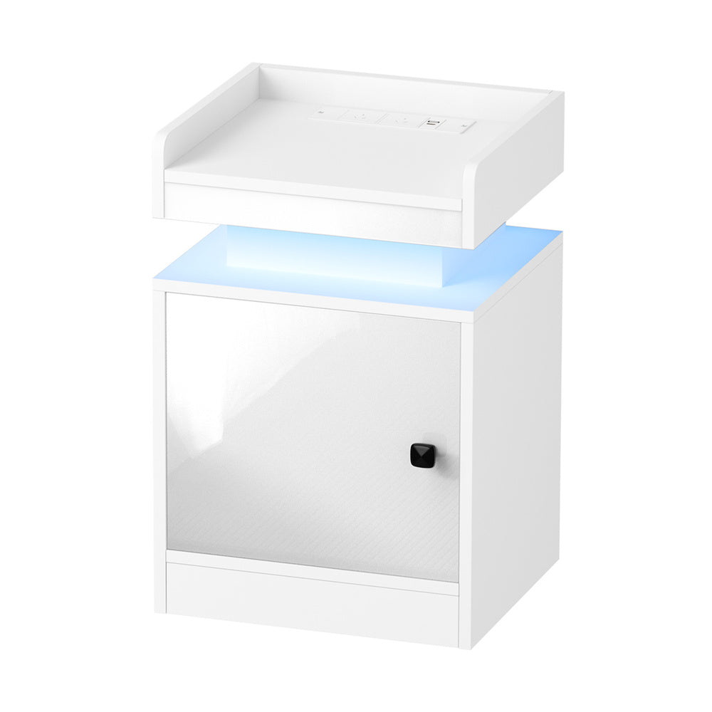 LED Bedside Table USB Charging Station White