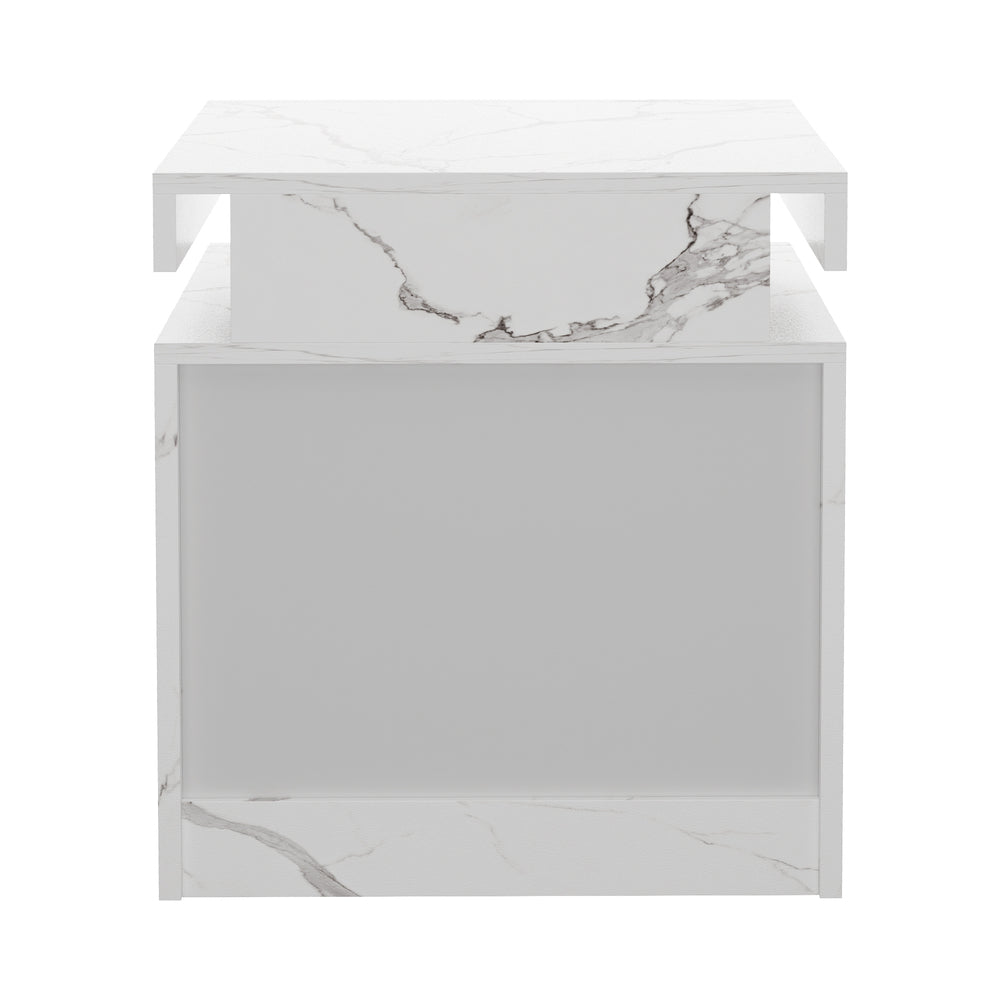 Bedside Table 2 Drawers LED Nightstand Marble Effect Black