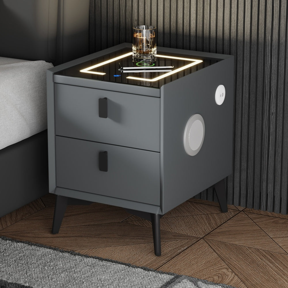 Smart Bedside Table Wireless Charging LED 2 Drawers White