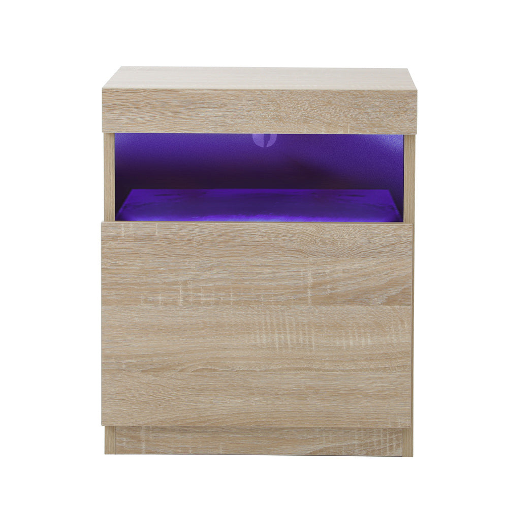 Bedside Table LED Nightstand Shelf Natural