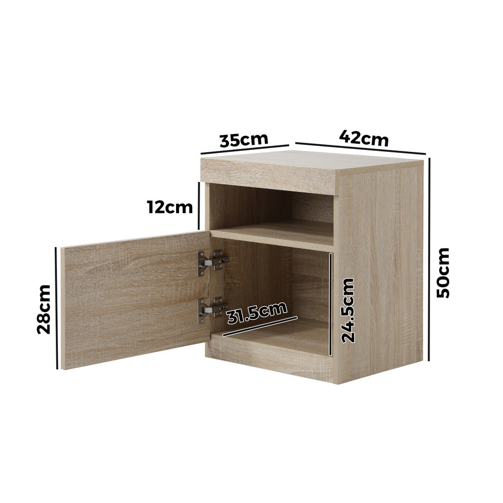 Bedside Table LED Nightstand Shelf Natural