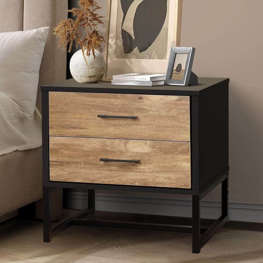 Bedside Table 2 Drawers Storage Metal Industrial