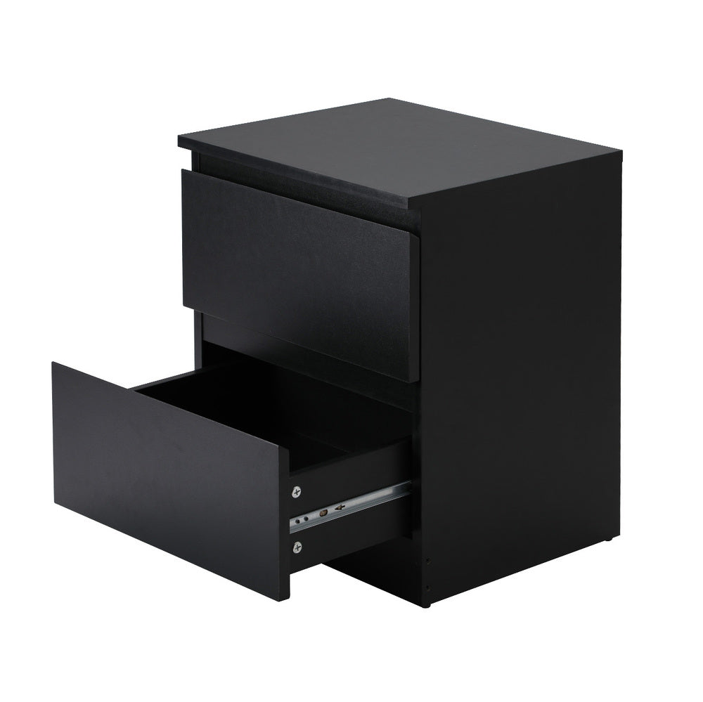 Bedside Table Nightstand 2 Drawers Black