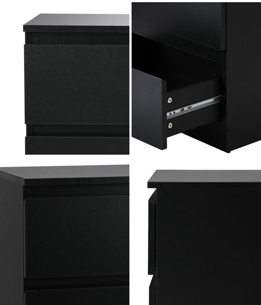 Bedside Table Nightstand 2 Drawers Black