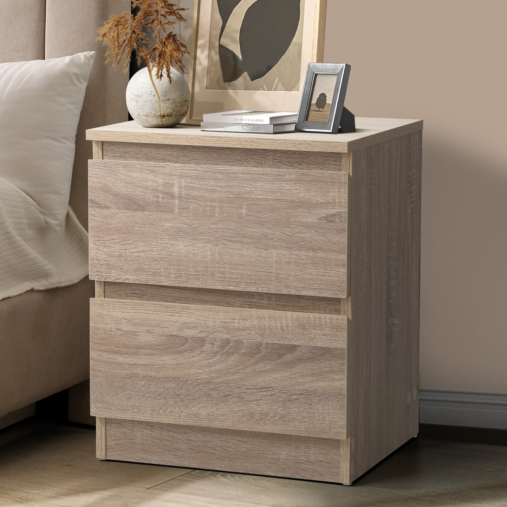 Bedside Table Nightstand 2 Drawers Natural