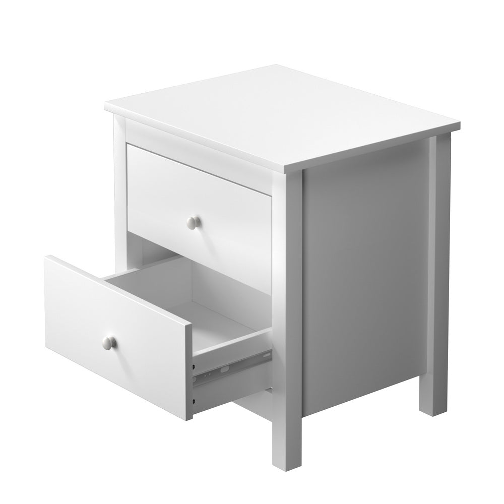 Bedside Table Side End Table 2 Drawers White