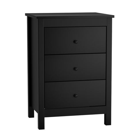 Bedside Table 3 Drawers Hamptons Furniture Black/White