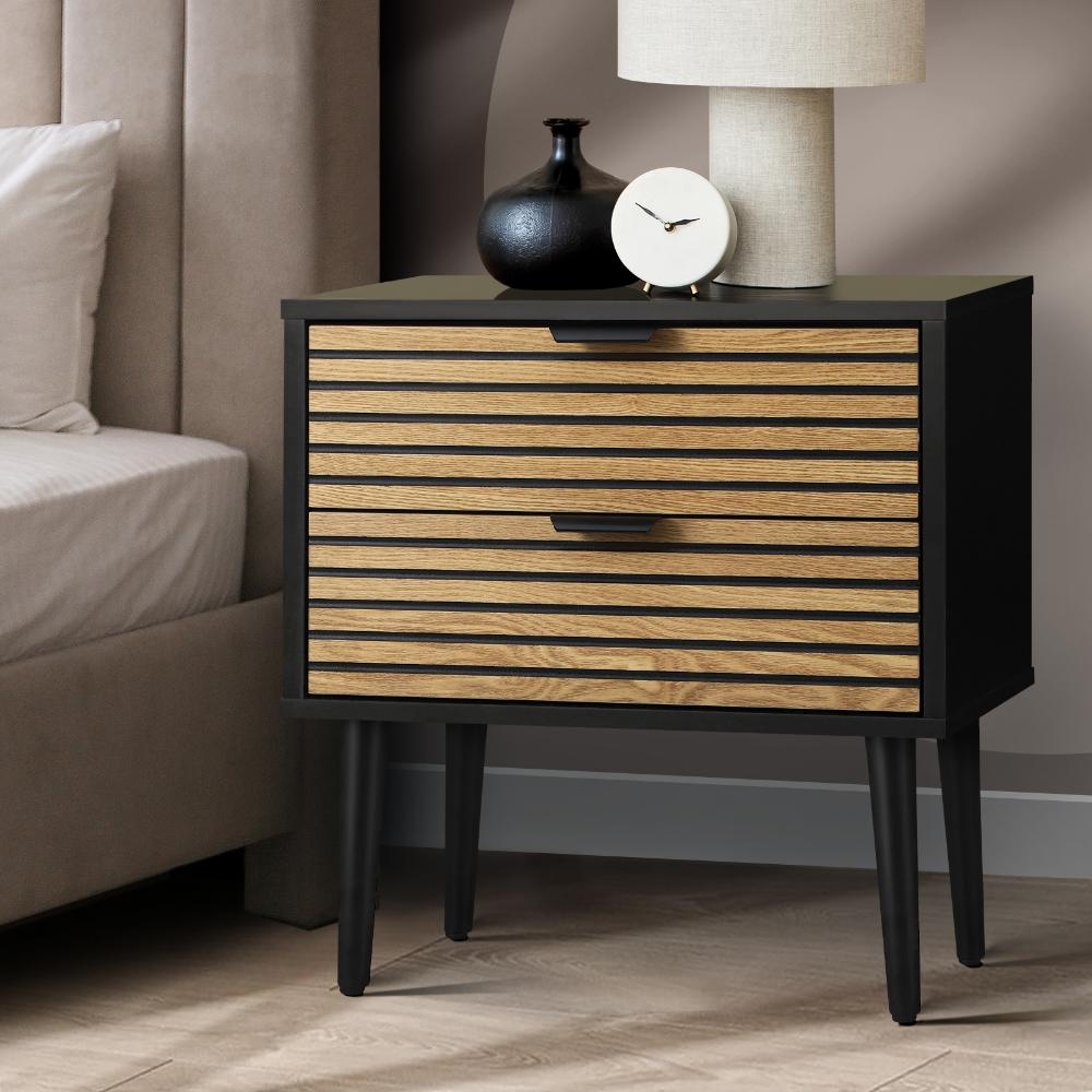 Bedside Table 2 Drawers Side Table Bedroom Furniture Storage Unit Black