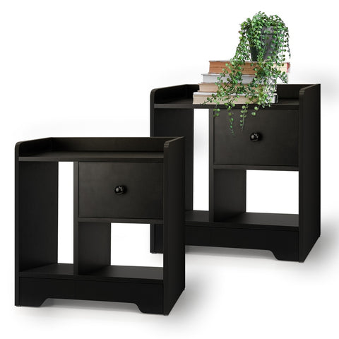 Bedside Tables Set of 2 Nightstand Shelf Black