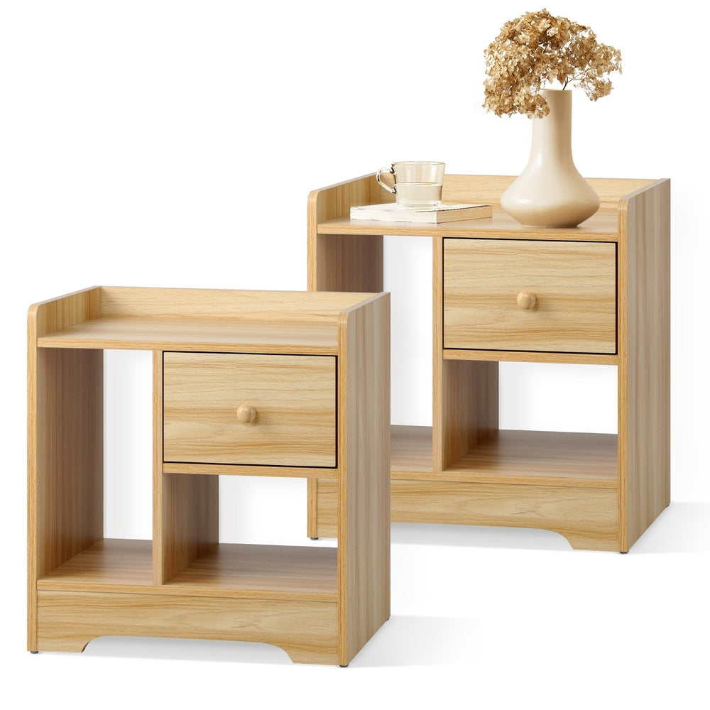 Bedside Tables Set of 2 Nightstand Shelf Natural