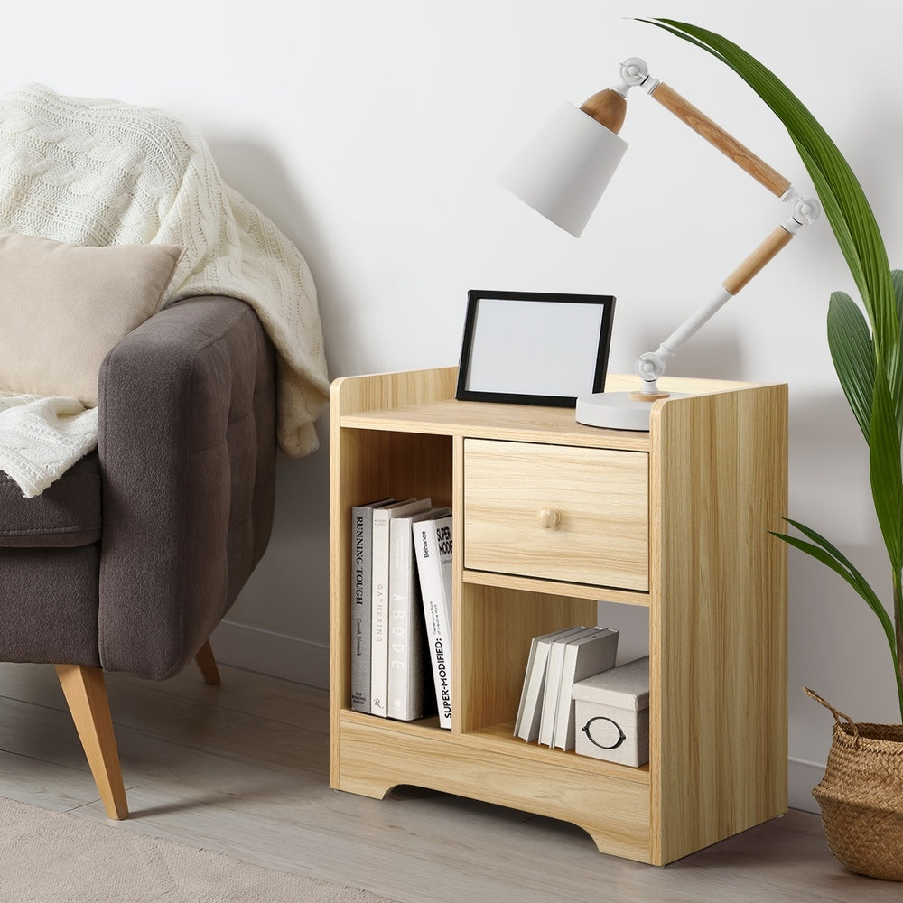 Bedside Tables Set of 2 Nightstand Shelf Natural