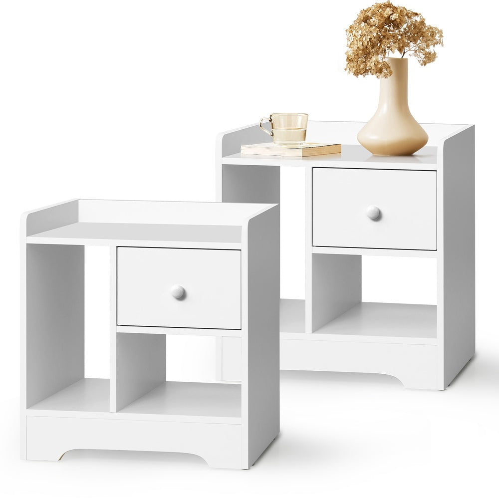 Bedside Tables Set of 2 Nightstand Shelf White