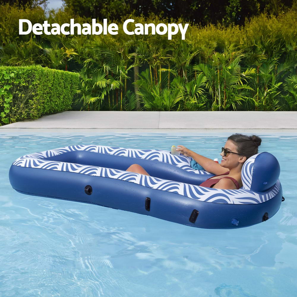 Inflatable Lounger with Sunshade Canopy 1.98x1.12m Blue