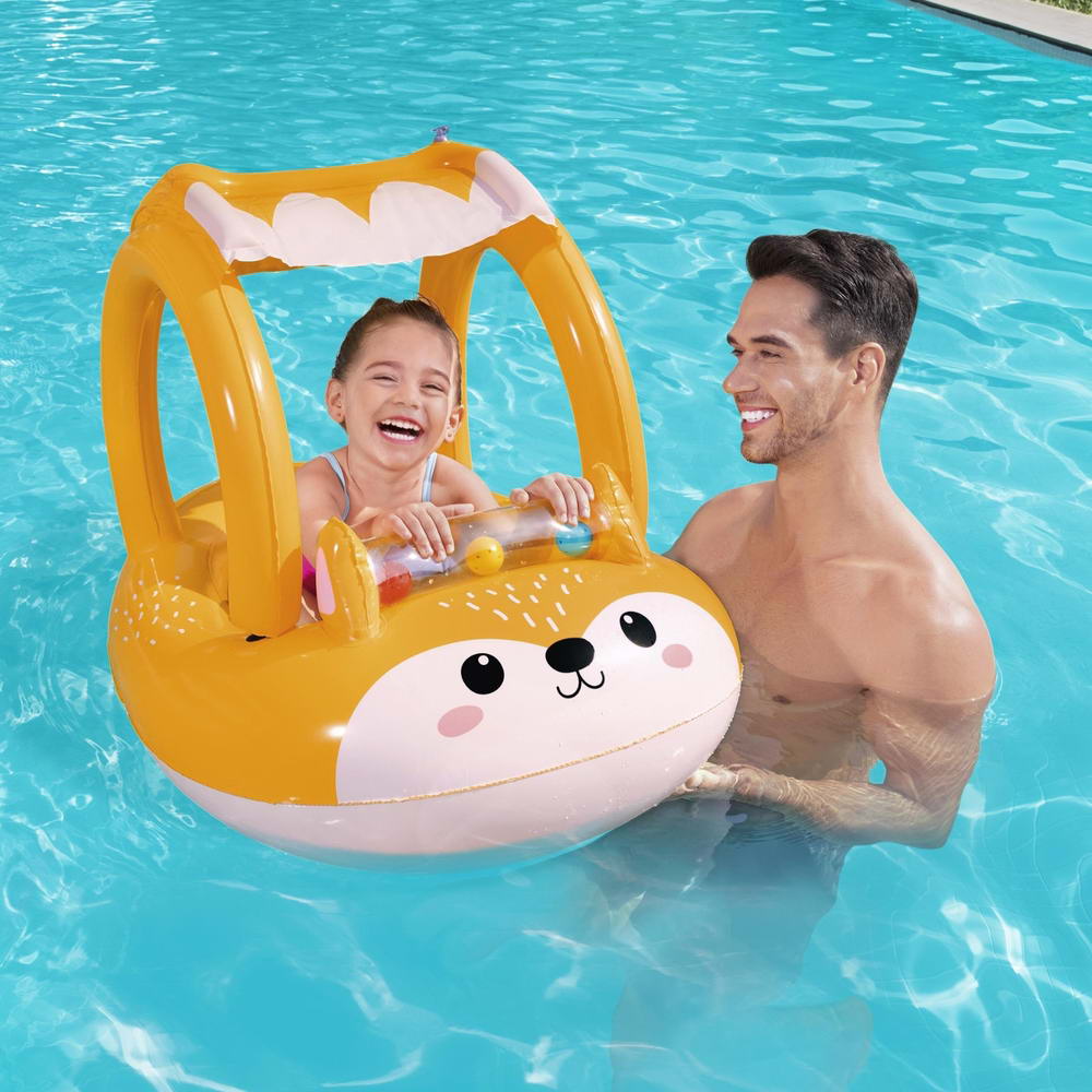 Kids Inflatable Fox Swim Float w/ Canopy 94x66cm