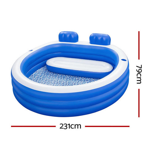 Kids Inflatable Pool Above Ground Pools Bench Seat Cup Holder 231X219Cm