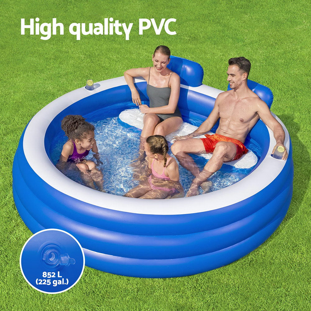 Kids Inflatable Pool Above Ground Pools Bench Seat Cup Holder 231X219Cm