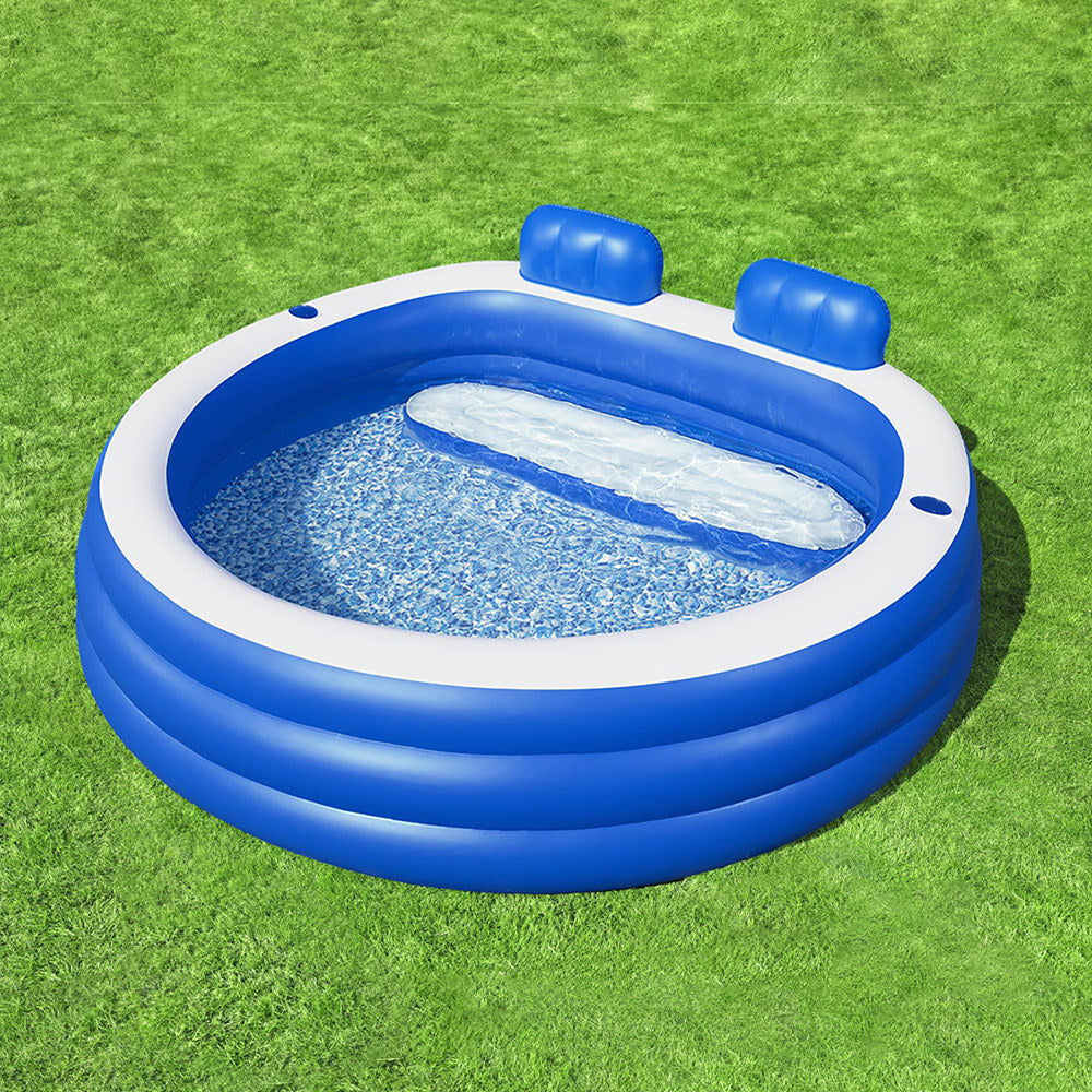 Kids Inflatable Pool Above Ground Pools Bench Seat Cup Holder 231X219Cm