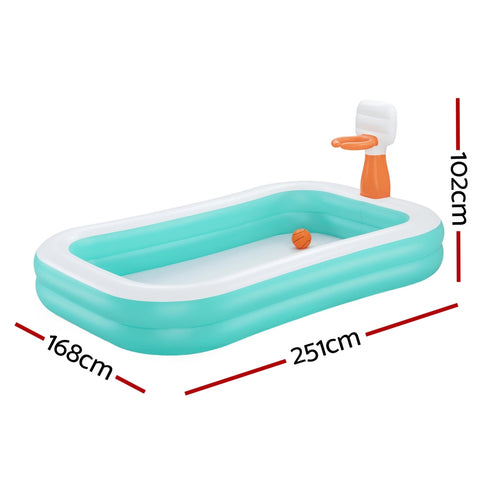 Kids Inflatable Pool w/ Basketball Hoop 251x168cm