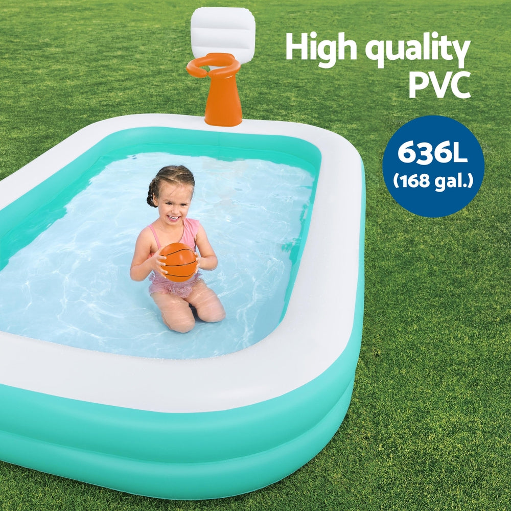 Kids Inflatable Pool w/ Basketball Hoop 251x168cm