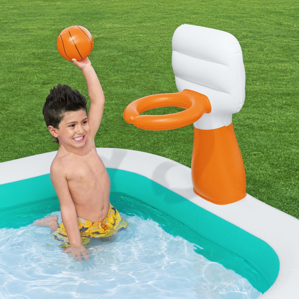 Kids Inflatable Pool w/ Basketball Hoop 251x168cm