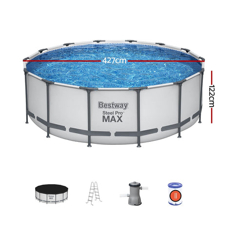 Round Above Ground Pool 427x427x122cm w/ Pump & Ladder