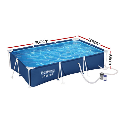 Swimming Pool 300X201X66Cm Steel Frame Above Ground Pools W/ Filter Pump 3300L