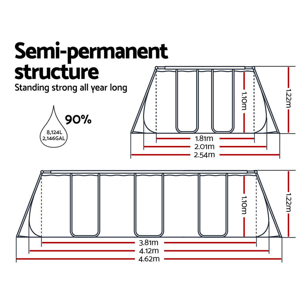 Swimming Pool 412X201X122Cm Steel Frame Above Ground Pools Filter Pump Ladder 8124L