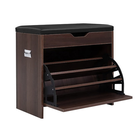 Shoe Rack Cabinet Bench 3-tier 15 Pairs Walnut