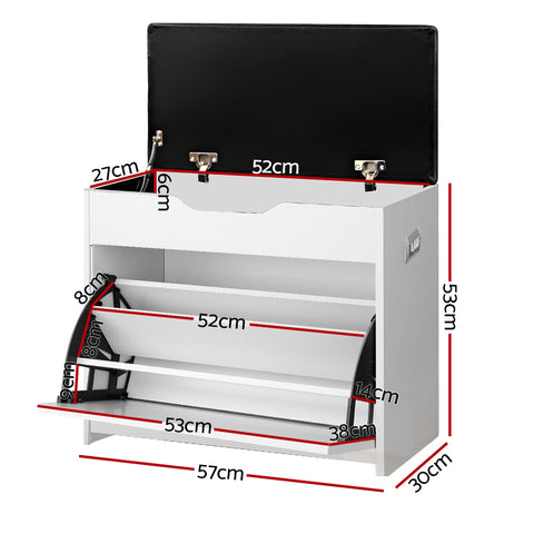 Shoe Rack Cabinet Bench 3-tier 15 Pairs White