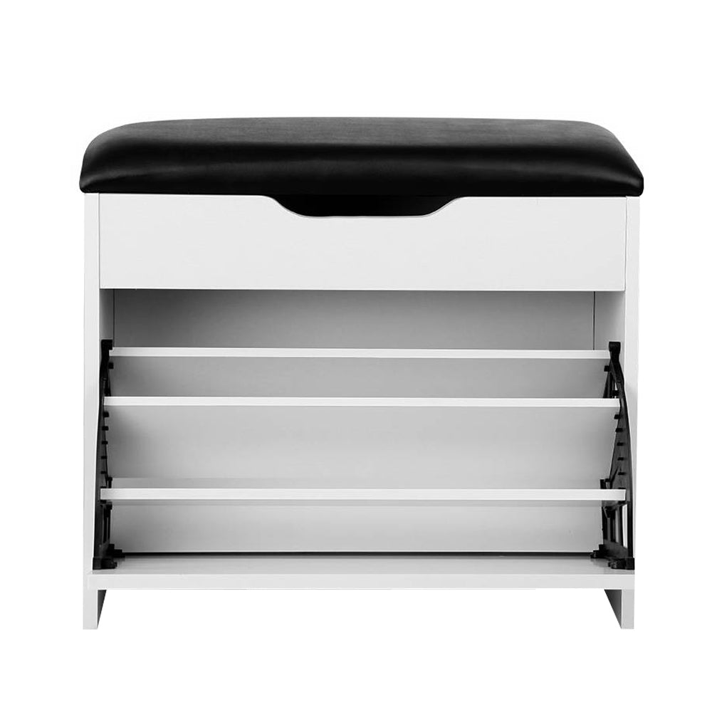 Shoe Rack Cabinet Bench 3-tier 15 Pairs White