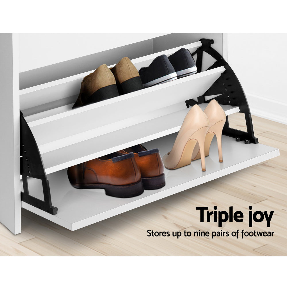 Shoe Rack Cabinet Bench 3-tier 15 Pairs White